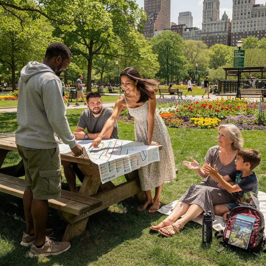 Rodzina korzystająca z transportu publicznego podczas wycieczki po mieście.