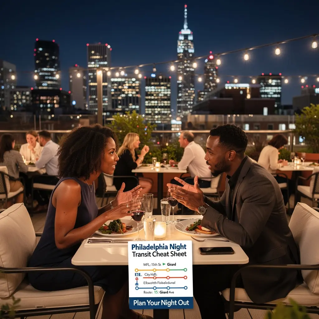 Grupa ludzi z mapami, planujących wspólną podróż komunikacją miejską.