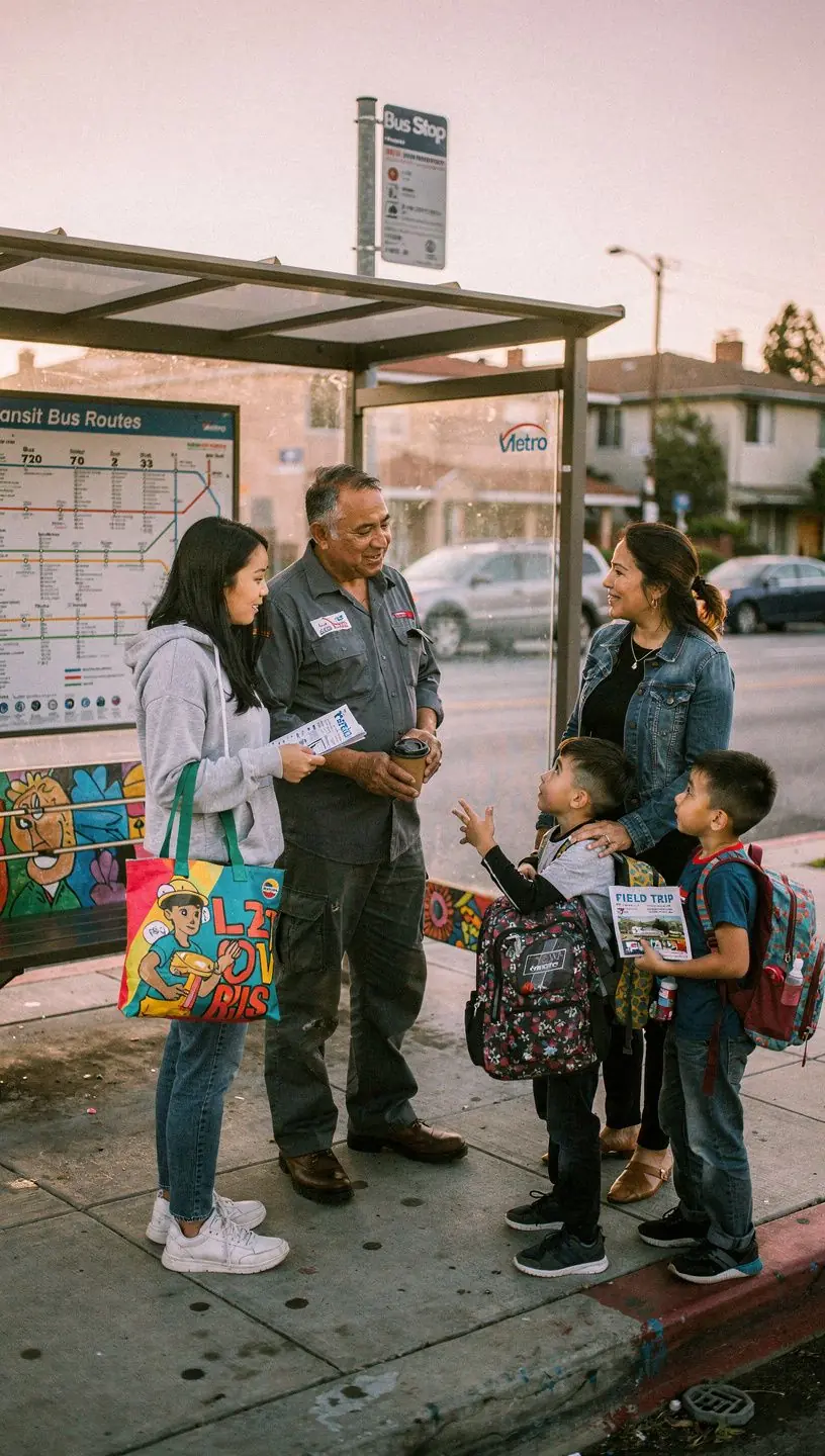 Ilustracja przedstawiająca różne środki transportu w miejskim krajobrazie.