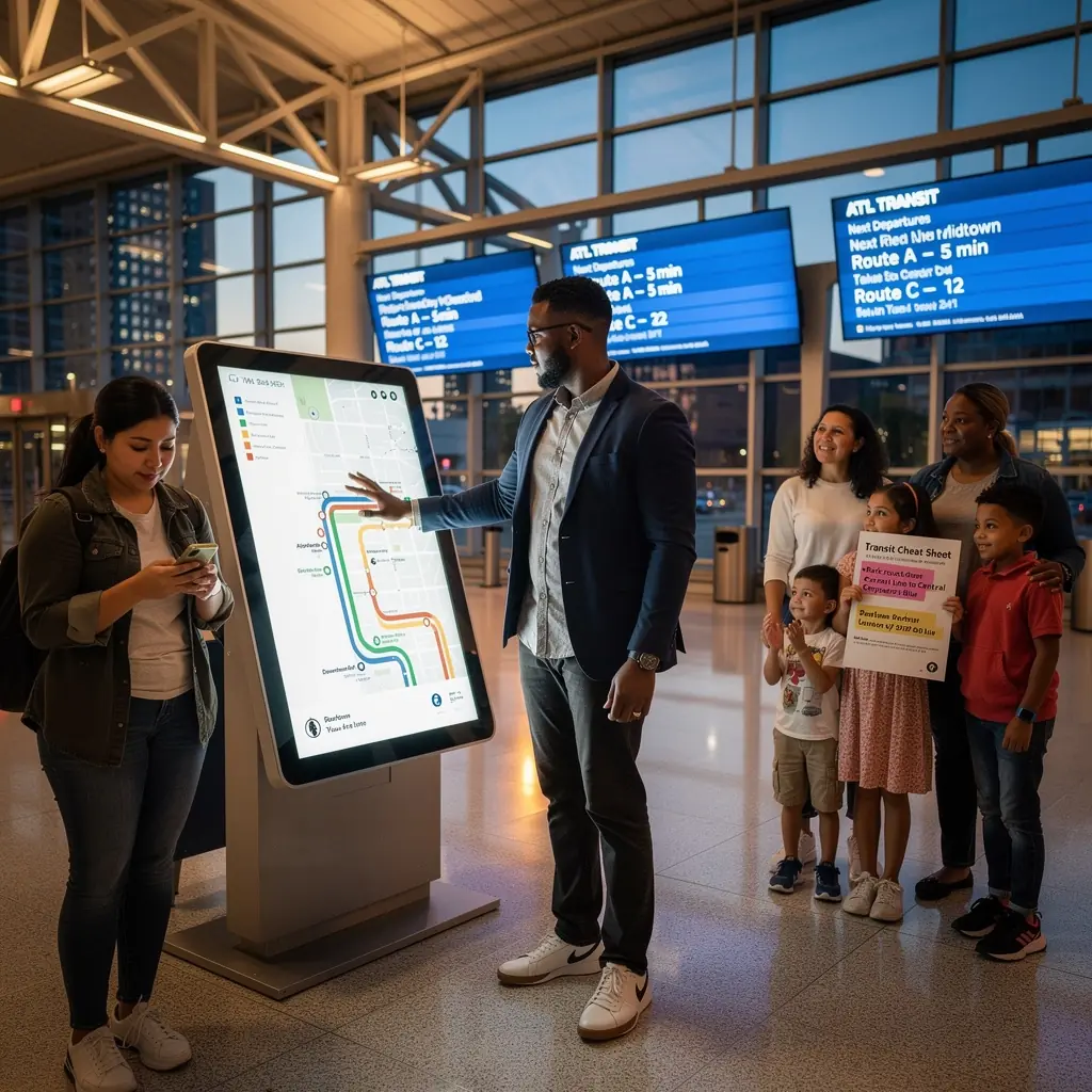Zestawienie przystanków komunikacji miejskiej w dużym mieście amerykańskim.